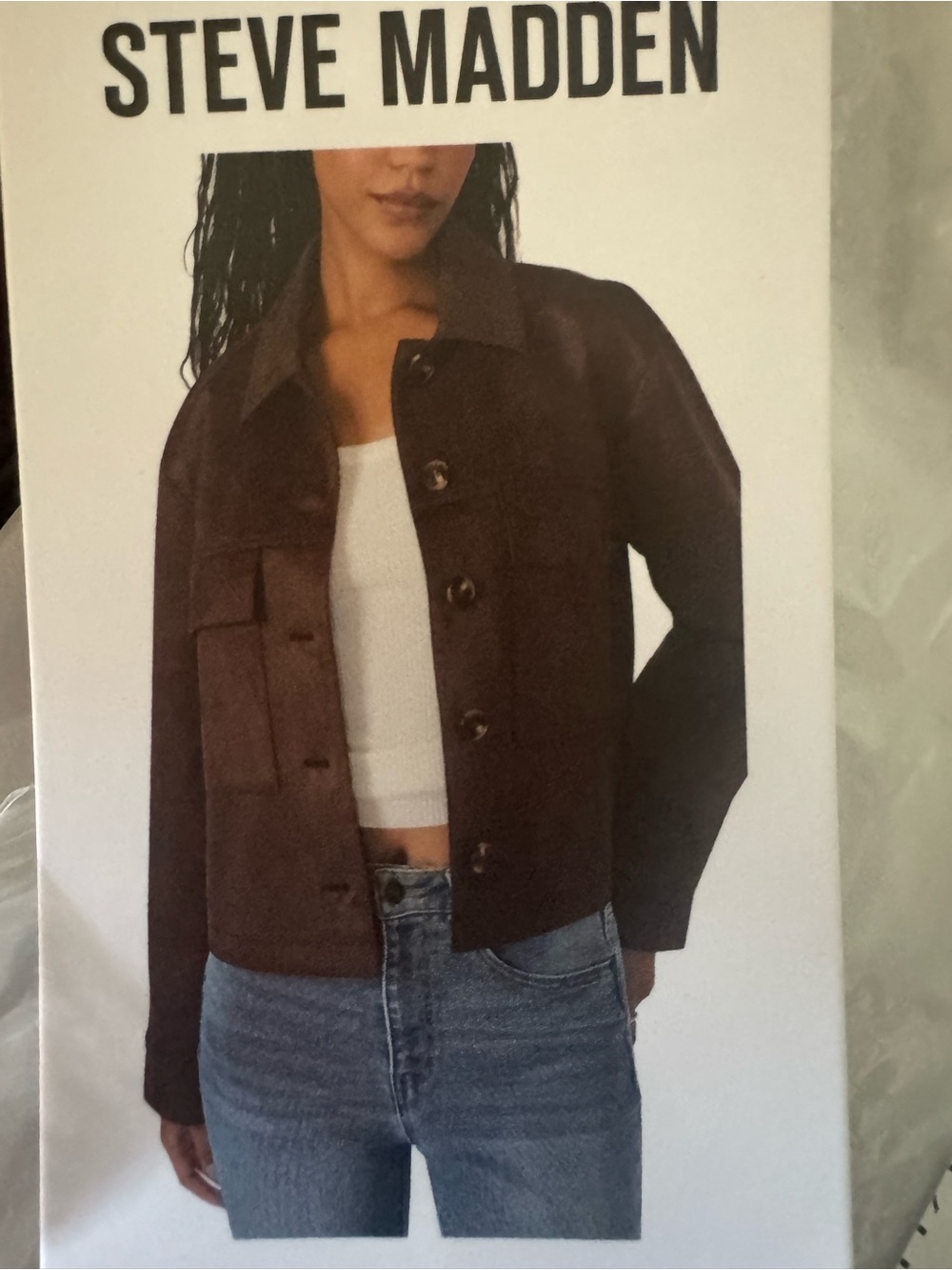 Steve Madden Brown Leather Button-Front Jacket